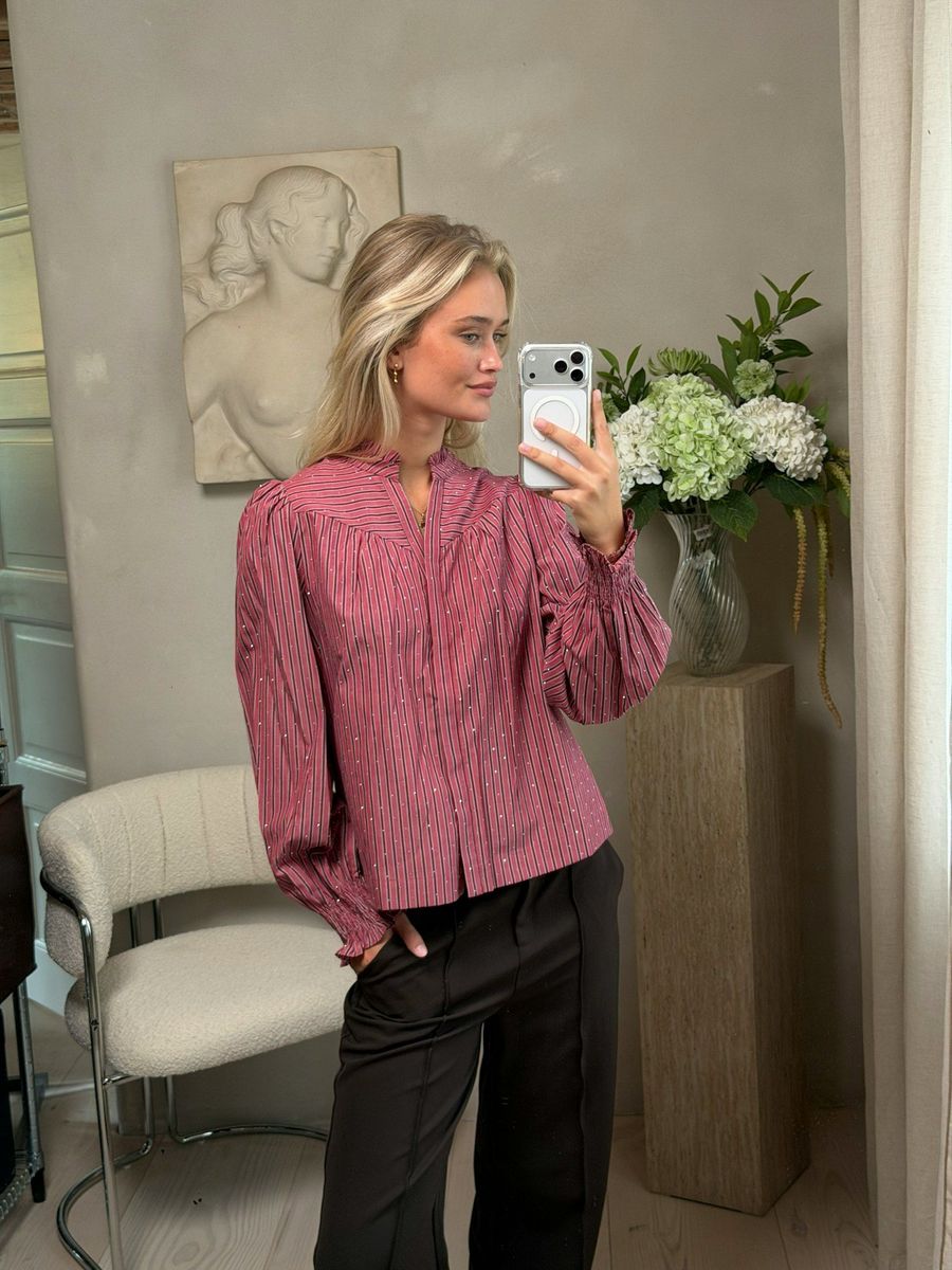 Astrida Soft Stripe Stone Blouse Dark Rose