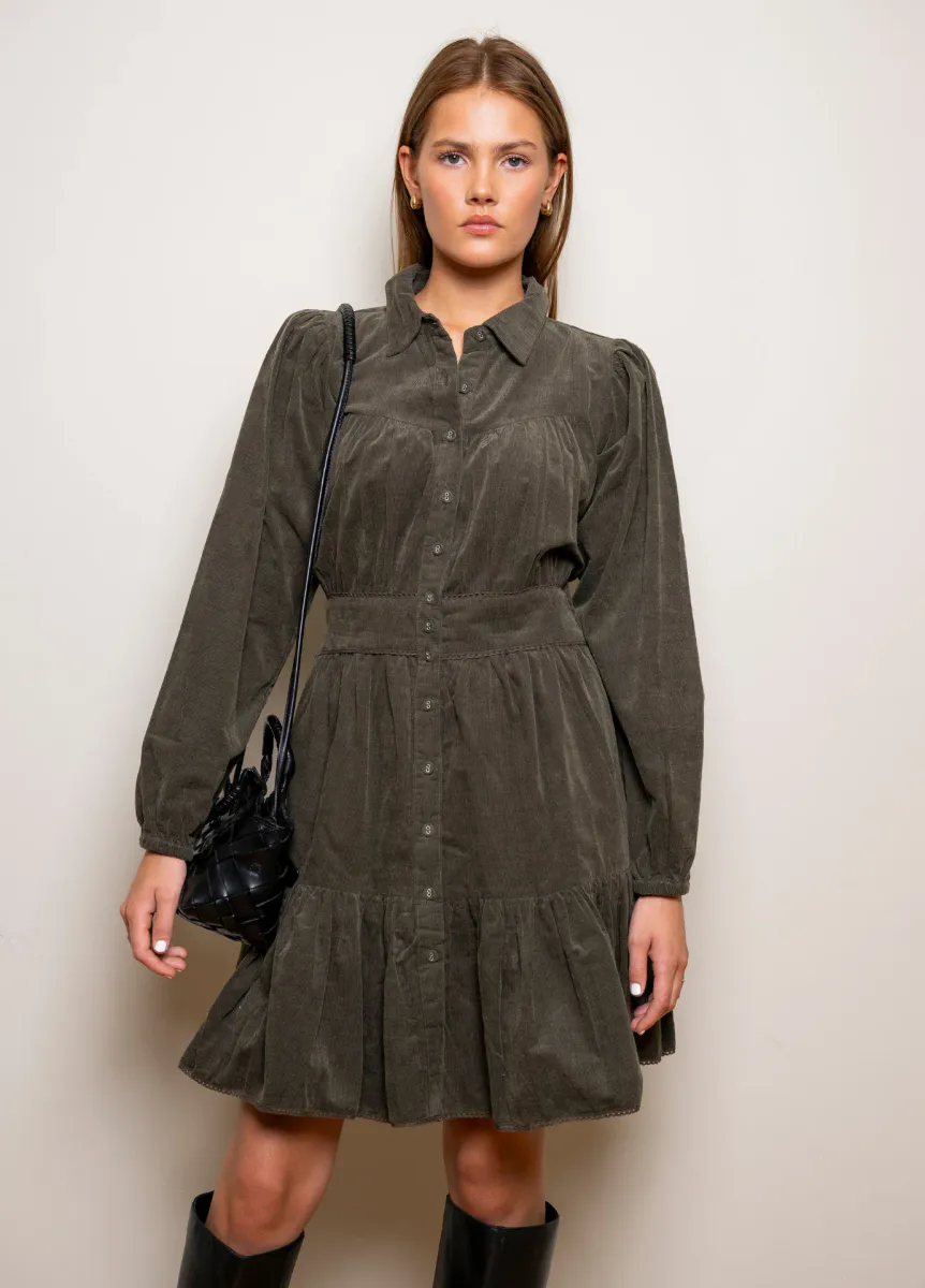 Vicky Dress Dark Forest Corduroy