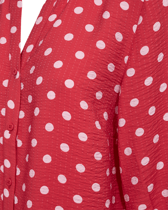 Alma Blouse True Red w. Sweet Lilac