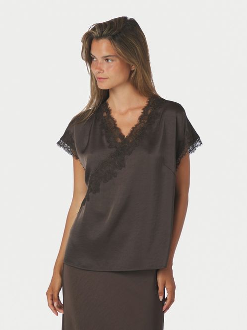 Hovedbilde Benera Heavy Sateen Lace Blouse Dark Brown