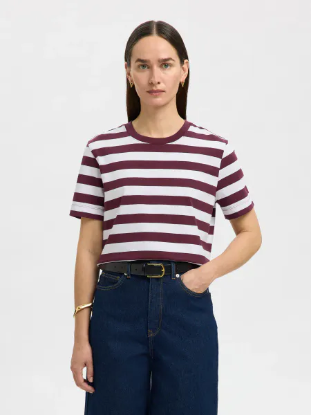 Hovedbilde SlfBoxy Tee Striped Fig/ Bright White