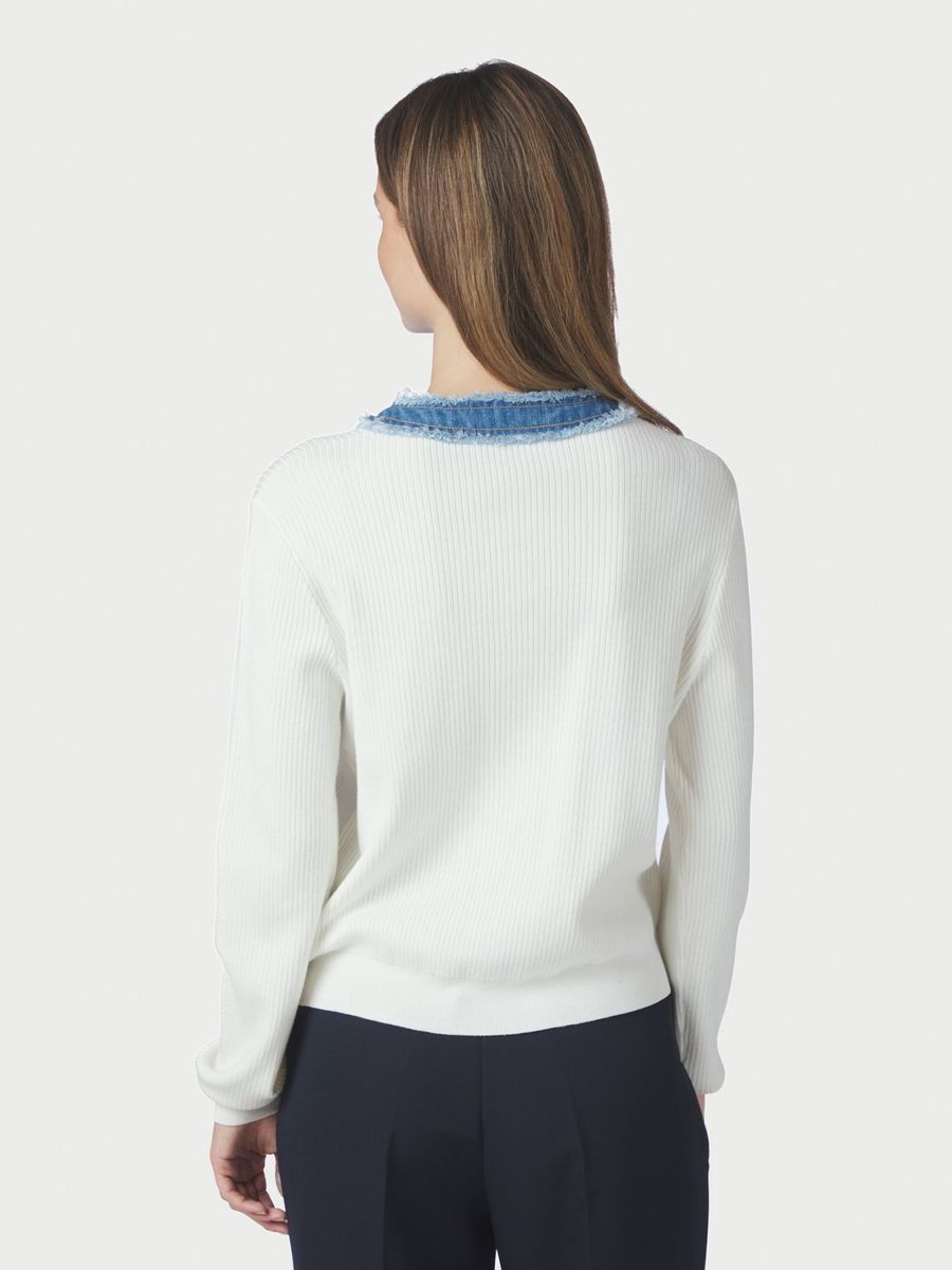 Zelma Knit Denim Cardigan White