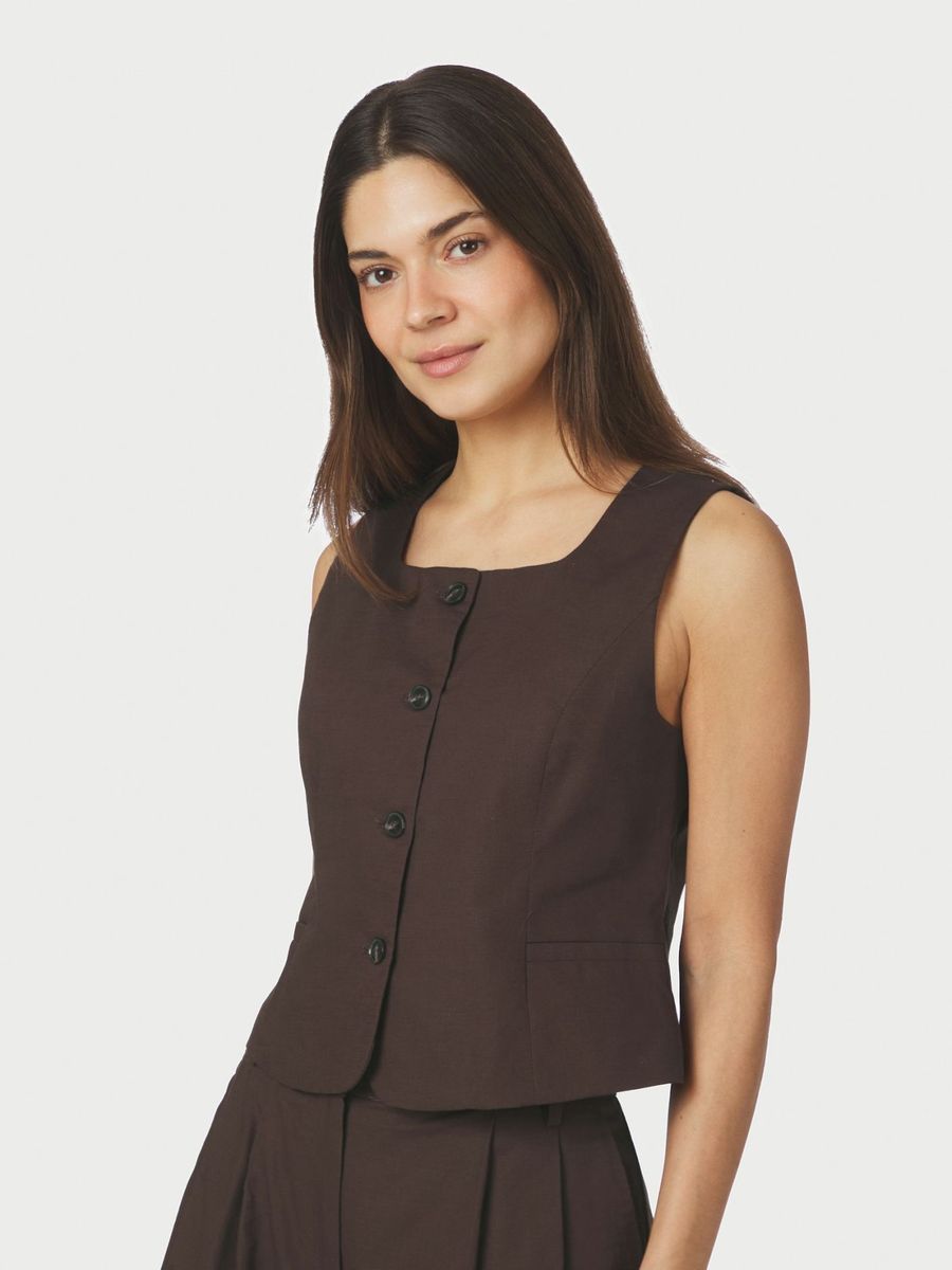 Yula Linen Waistcoat Dark Brown