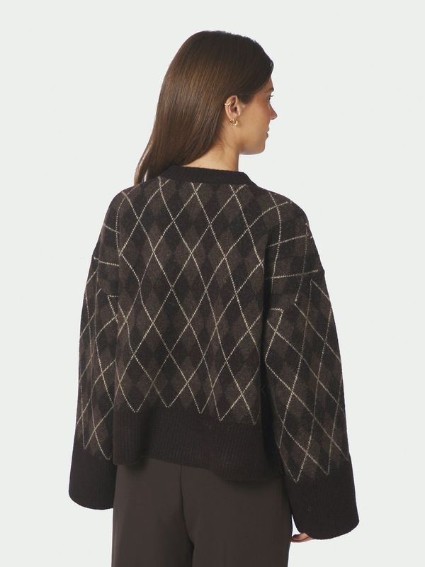Kick Check Knit Blouse Dark Brown