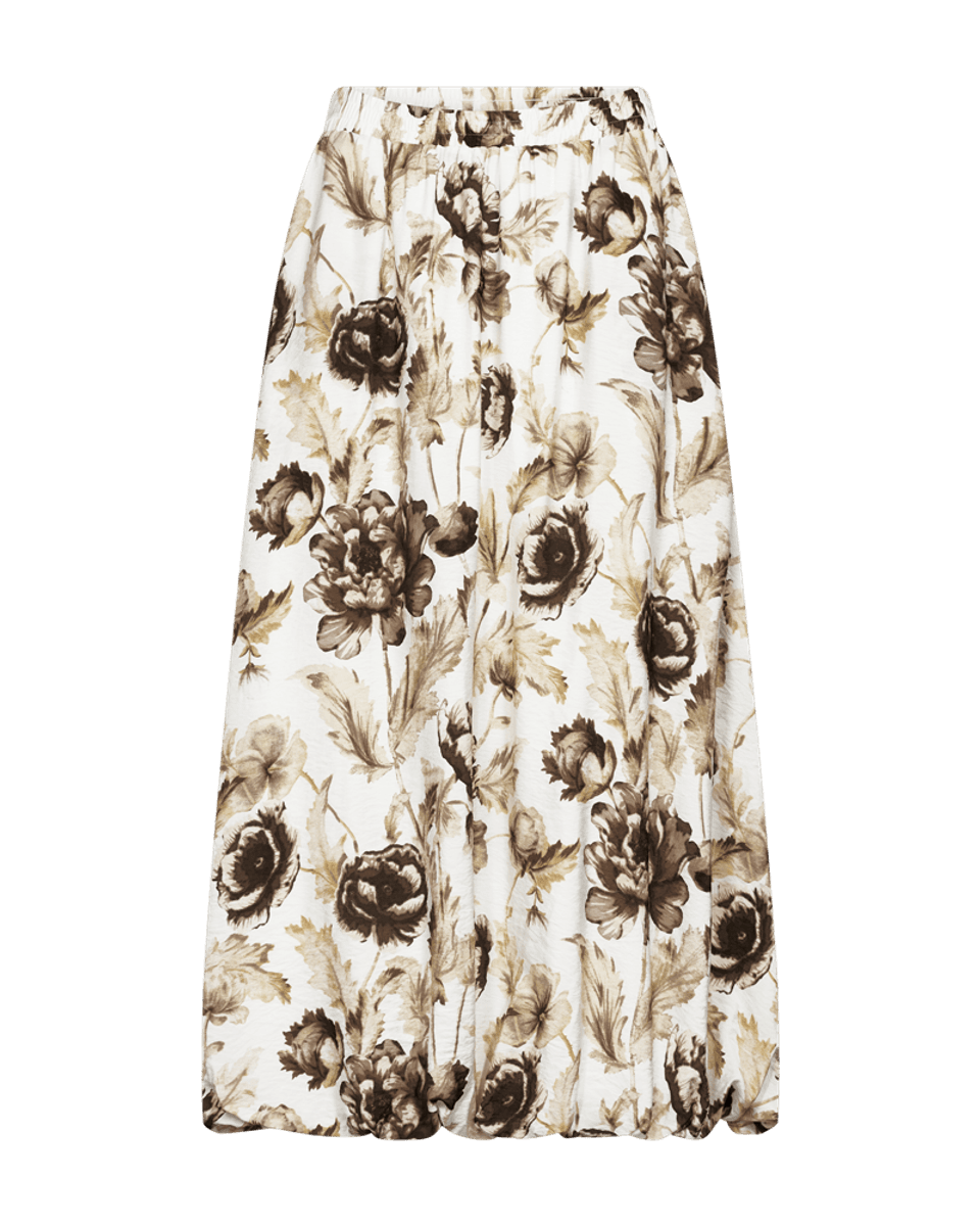 Maise Skirt Printed Brilliant White w. Coffee Bean